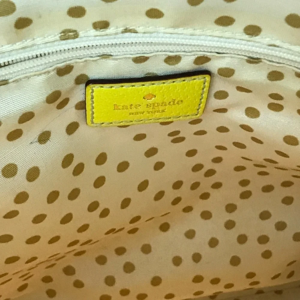 Kate Spade NEW YORK Zipper Pockets Leather Yellow Green Shoulder Hand Bag Purse